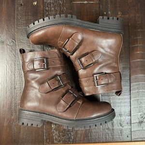 Kohl's Brown Leather Buckle Boots